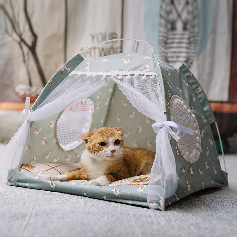 Semi-Enclosed Pet Sleeping Nest – Comfortable Cave Bed for Cats and Puppies