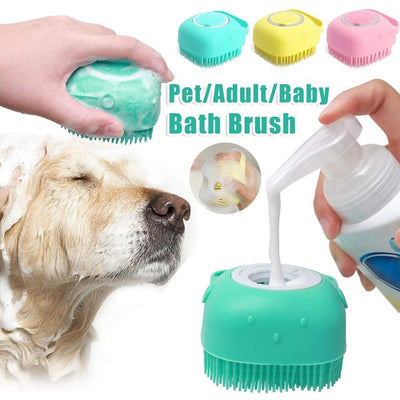 Silicone Dog Bath & Massage Gloves | Pet Grooming Brush with Shampoo Dispenser