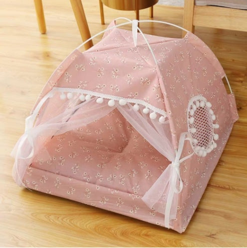 Semi-Enclosed Pet Sleeping Nest – Comfortable Cave Bed for Cats and Puppies