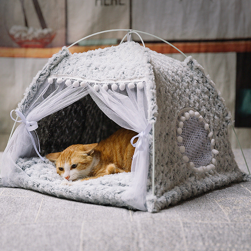 Semi-Enclosed Pet Sleeping Nest – Comfortable Cave Bed for Cats and Puppies
