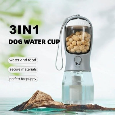 “All-in-One Portable Pet Cup — Water, Food, and Waste Bag Solution”