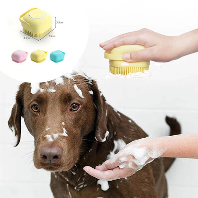 Silicone Dog Bath & Massage Gloves | Pet Grooming Brush with Shampoo Dispenser